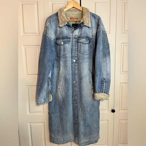 Thirty 6 Point 5 Jackets & Blazers - Thirty 6 Point 5 Maxi Jean Jacket Sherpa Blue Denim Parka Coat, Sz L